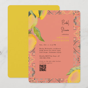 Watercolor Lemons Persimmon Rounded Bridal Shower  Invitation