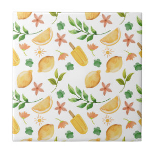 Watercolor Lemons & Popsicles Ceramic Tile