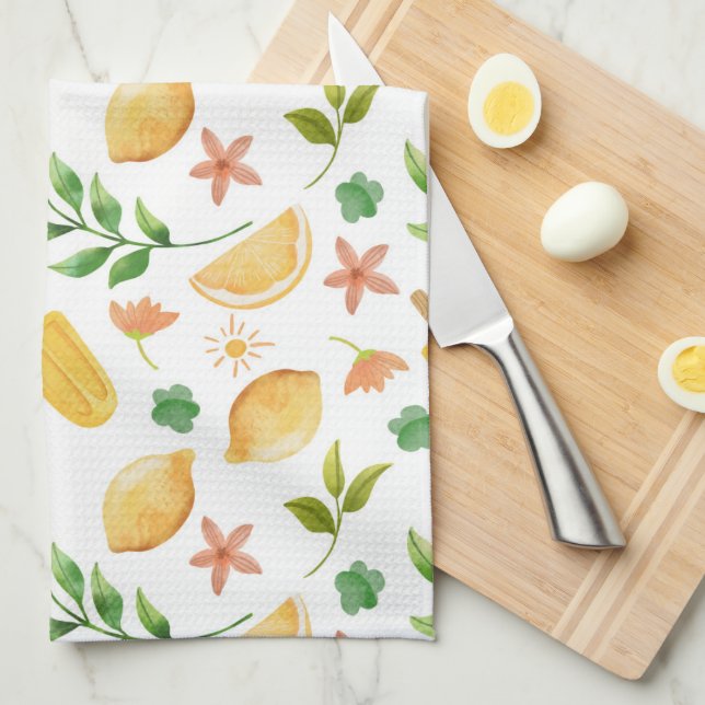 Watercolor Lemons & Popsicles Tea Towel (Quarter Fold)