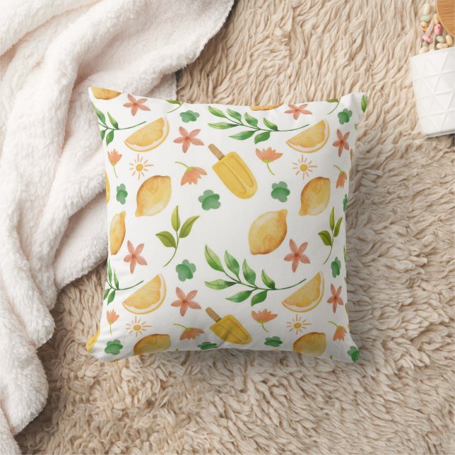 Watercolor Lemons & Popsicles Throw Pillow  (Blanket)
