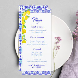 Watercolor Lemons Positano Amalfi Bridal Shower  Menu