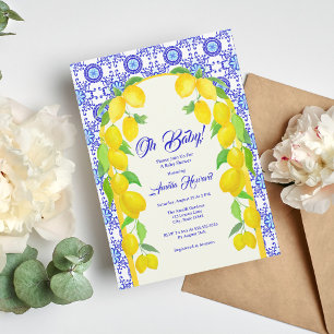 Watercolor Lemons Positano Amalfi Tile Baby Shower Invitation