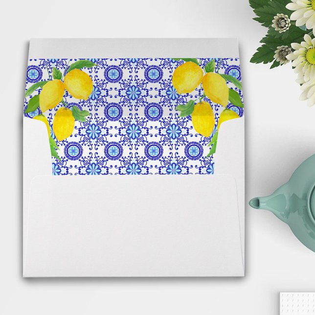 Watercolor Lemons Positano Amalfi Tile Design Envelope (Creator Uploaded)