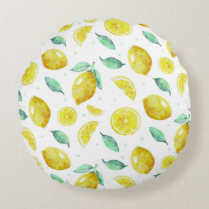 Watercolor lemons round cushion