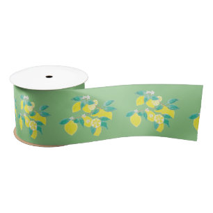 Watercolor lemons sage green ribbon satin ribbon