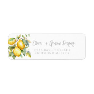 Watercolor Lemons Script Address Label Return Address Label