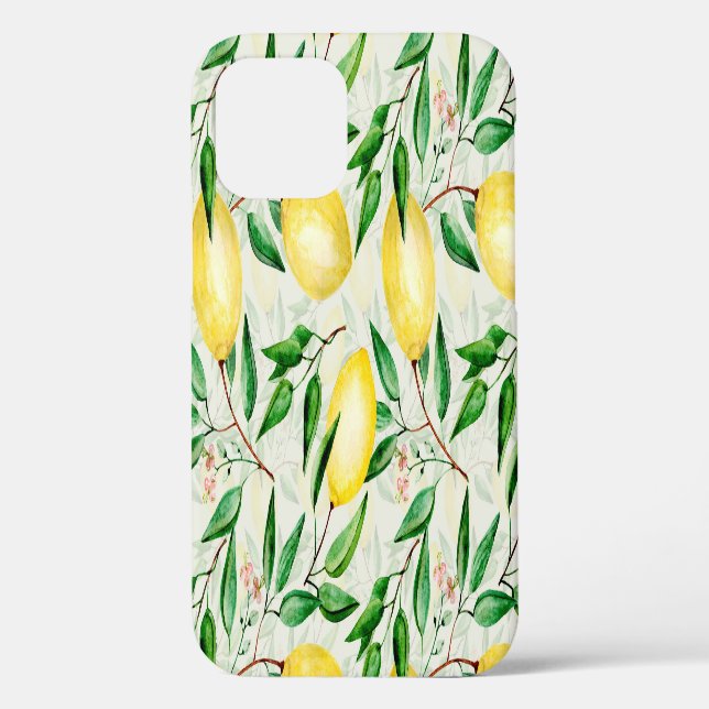Watercolor lemons, seamless fruit pattern. Case-Mate iPhone case (Back)