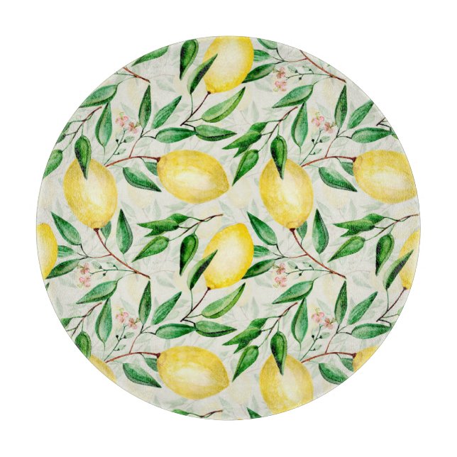 Watercolor lemons, seamless fruit pattern. cutting board (Front)