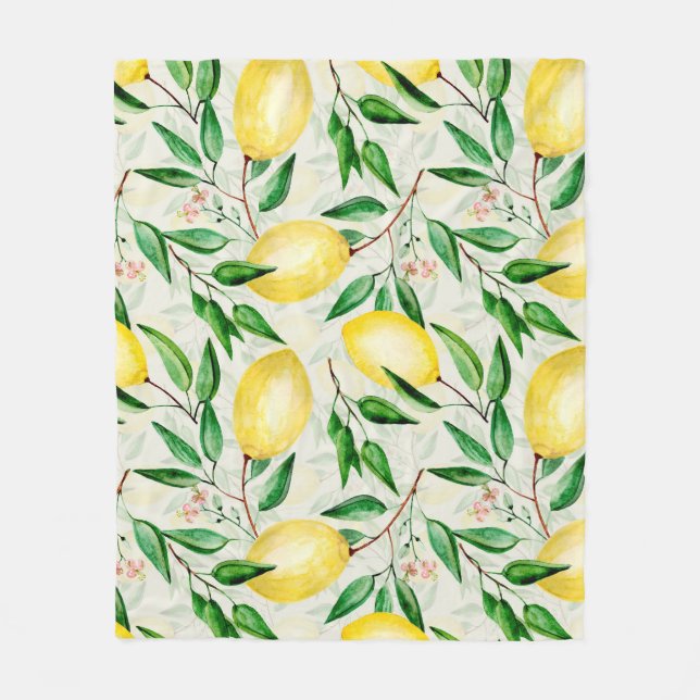 Watercolor lemons, seamless fruit pattern. fleece blanket (Front)