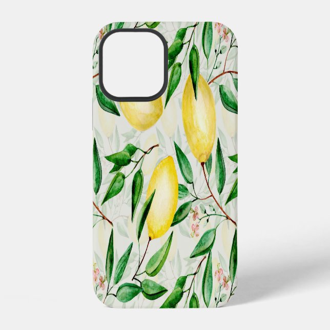 Watercolor lemons, seamless fruit pattern. iPhone case (Back)