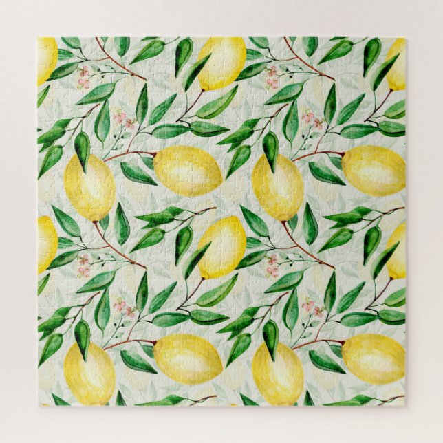 Watercolor lemons, seamless fruit pattern. jigsaw puzzle (Vertical)
