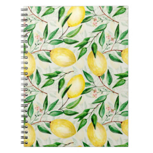 Watercolor lemons, seamless fruit pattern. notebook