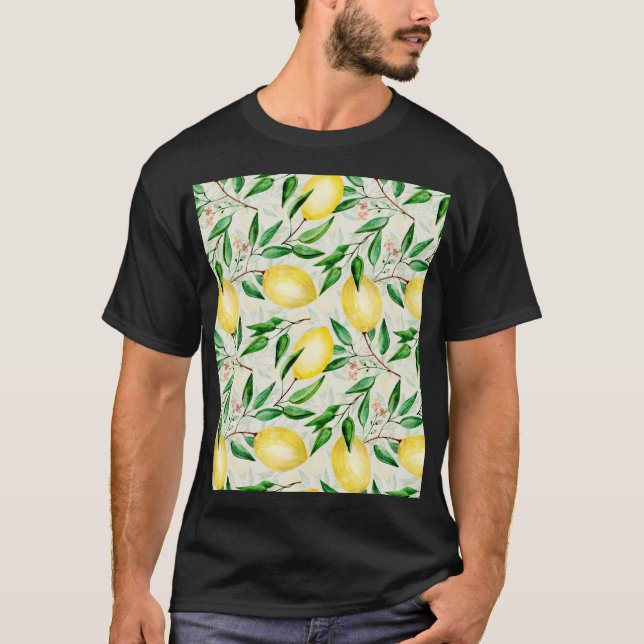 Watercolor lemons, seamless fruit pattern. T-Shirt (Front)