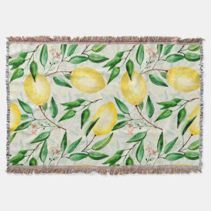 Watercolor lemons, seamless fruit pattern. throw blanket