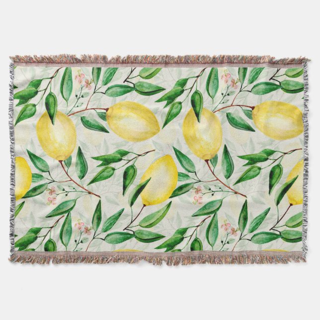 Watercolor lemons, seamless fruit pattern. throw blanket (Front)