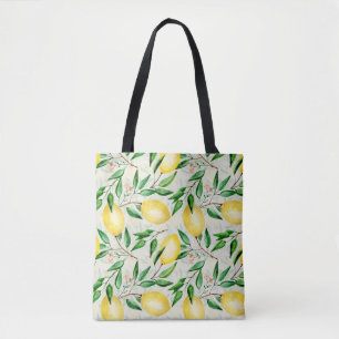 Watercolor lemons, seamless fruit pattern. tote bag