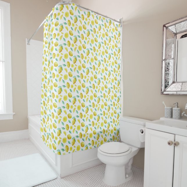 Watercolor lemons shower curtain (In Situ)