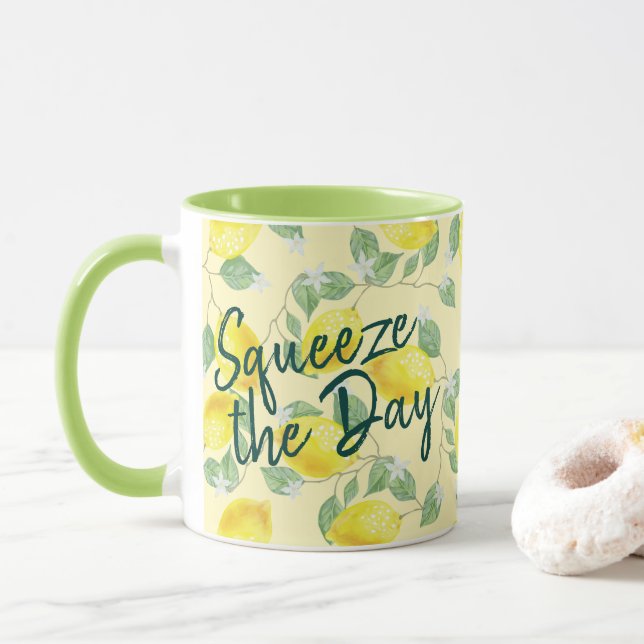 Watercolor Lemons Squeeze the Day Mug (With Donut)