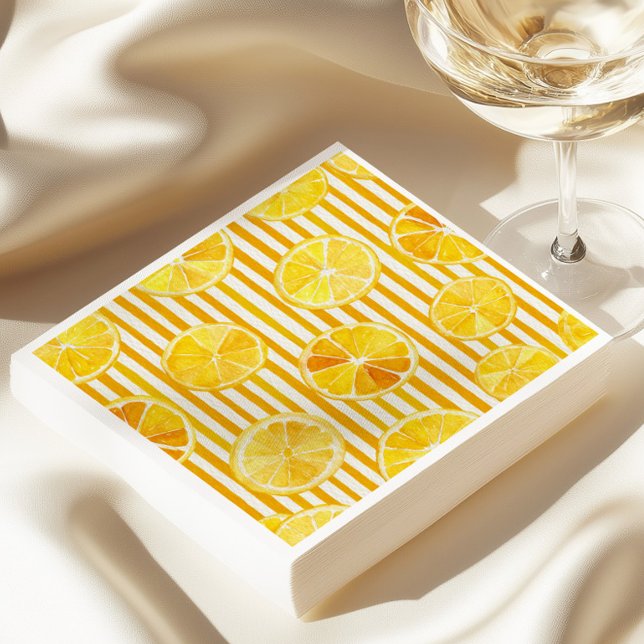 Watercolor Lemons & Stripes Napkin (Creator Uploaded)