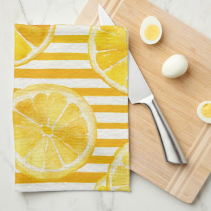 Watercolor Lemons & Stripes Tea Towel