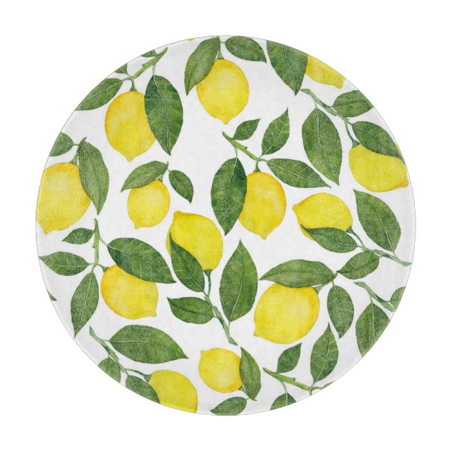 Watercolor Lemons: Summer Fruit Pattern Cutting Board (Front)