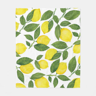Watercolor Lemons: Summer Fruit Pattern Fleece Blanket