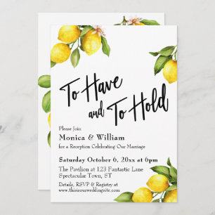 Watercolor Lemons To Have and To Hold Typography Invitation