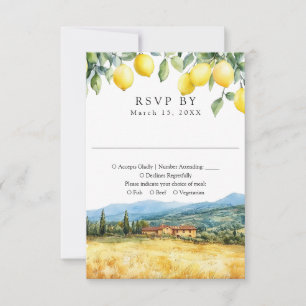 Watercolor Lemons Tuscan Scene Italian Wedding RSVP Card