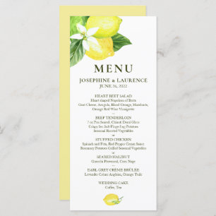 Watercolor Lemons Wedding Menu