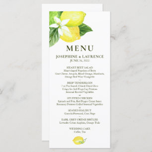Watercolor Lemons  Wedding Menu