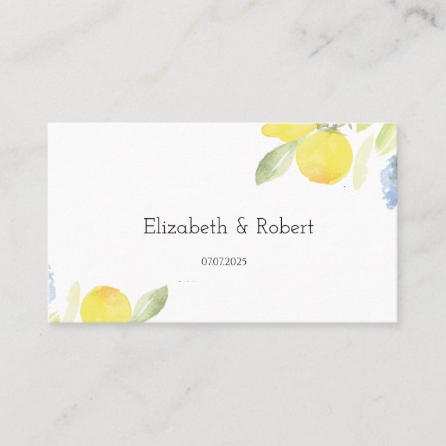 Watercolor Lemons Wedding Place Card (Front)