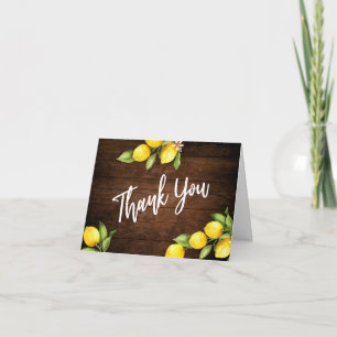 Watercolor Lemons Wedding Thank You on Rustic Wood