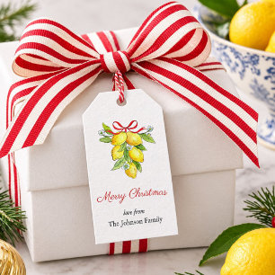 Watercolor Lemons with bow Merry Christmas Gift Tags