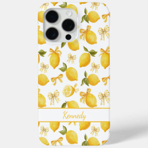 Watercolor Lemons With Coquette Bows Monogrammed iPhone 15 Pro Max Case