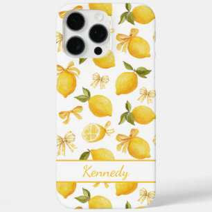 Watercolor Lemons With Coquette Bows Monogrammed iPhone 16 Pro Max Case