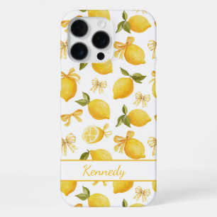 Watercolor Lemons With Coquette Bows Monogrammed iPhone 16 Pro Max Case