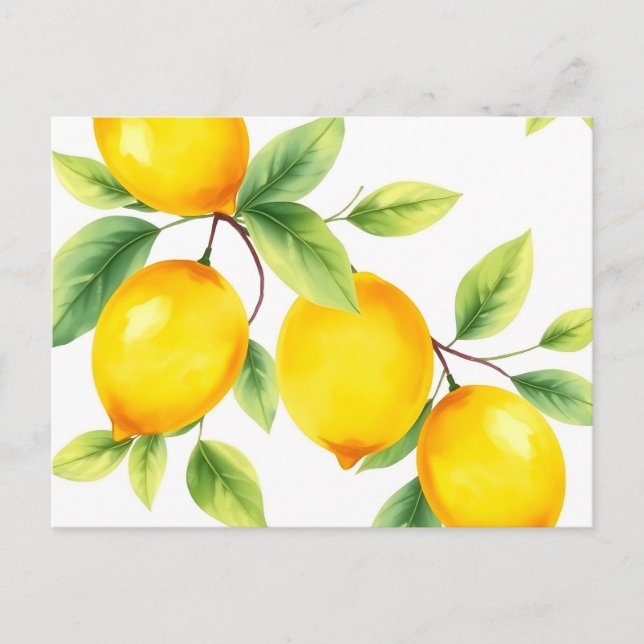Watercolor Lemons with Green Leaves Postcard (Front)