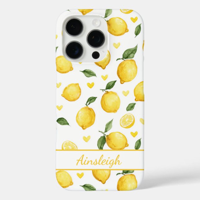 Watercolor Lemons With Hearts Monogrammed Case-Mate iPhone Case (Back)