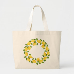 Watercolor lemons wreath large tote bag
