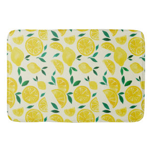 Watercolor lemons - yelllow and green bath mat