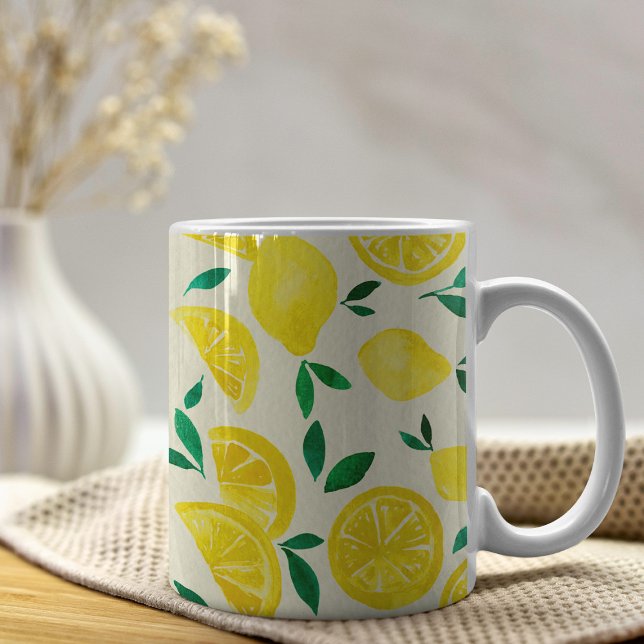 Watercolor lemons - yelllow and green coffee mug (Creator Uploaded)