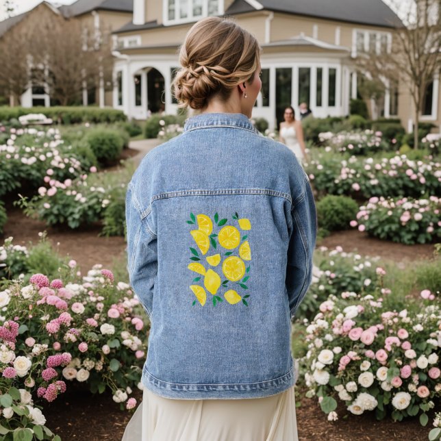 Watercolor lemons - yelllow and green denim jacket (Wedding Back)