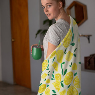 Watercolor lemons - yelllow and green fleece blanket