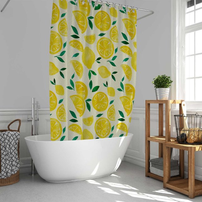Watercolor lemons - yelllow and green shower curtain (Creator Uploaded)