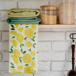Watercolor lemons - yelllow and green tea towel