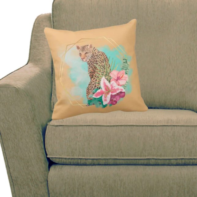 Watercolor Leopard and Tropical Frame Cushion (Creator Uploaded)
