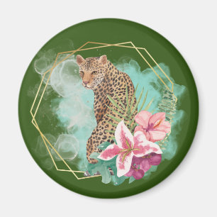 Watercolor Leopard and Tropical Frame Magnet
