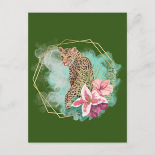 Watercolor Leopard and Tropical Frame Postcard