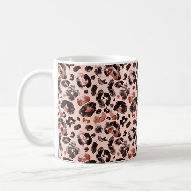 Watercolor leopard animal print pattern coffee mug (Left)
