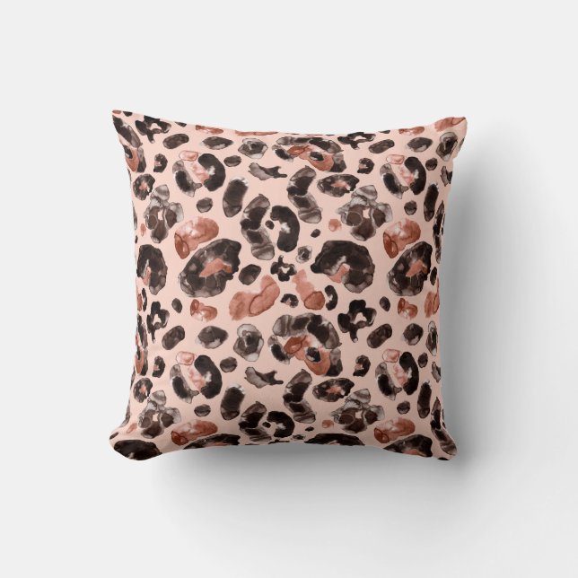 Watercolor leopard animal print pattern cushion (Front)